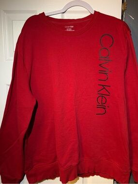 Calvin Klein Red Crewneck Sweatshirt with Vertical Logo
